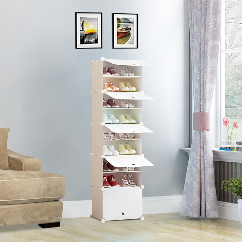 8 Tier White Shoe Rack Organizer Durable Space-Saving Storage with Cover