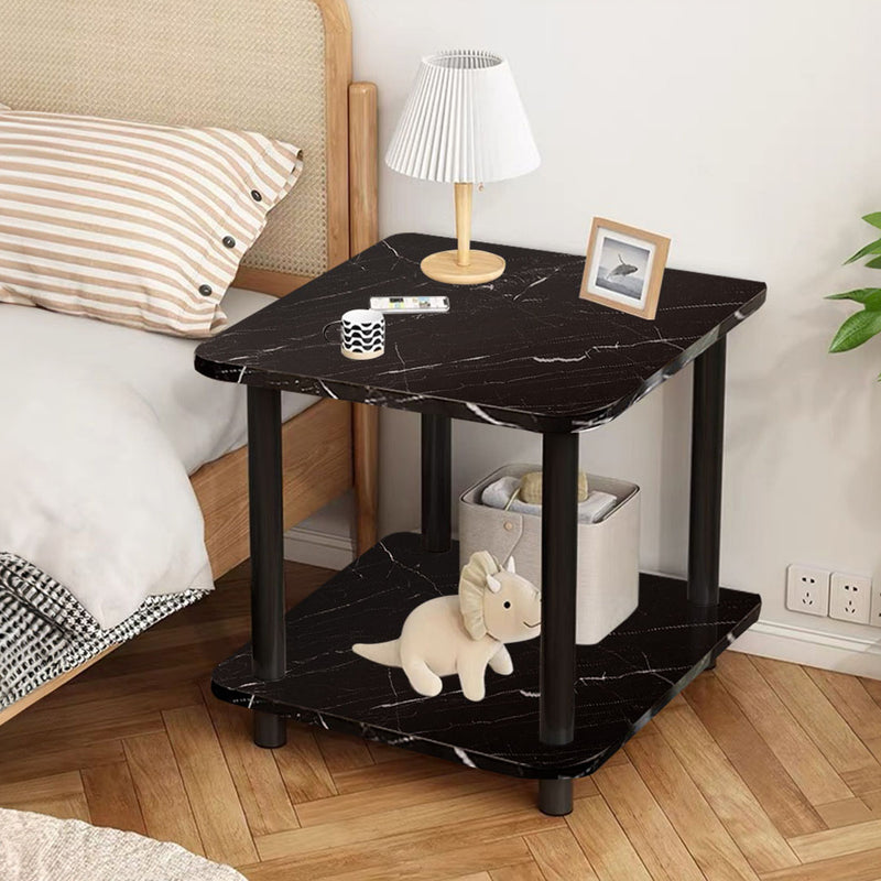 2X Black Ceramic Side Table 70cm Stone Pattern Modern Design Metal Legs