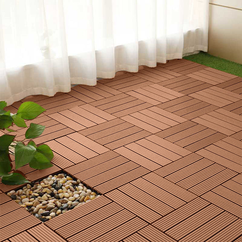 11 pcs Red Brown Wooden Composite Decking Tiles Slip Resistant Outdoor Flooring