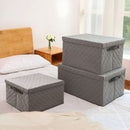 2X Small Grey Non-Woven Fabric Organizer Box 60L With Lid Dustproof Quilted
