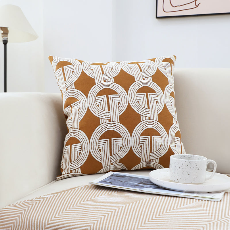 2X 45cm Brown Jacquard Square Pillow Decorative Cushion for Living Room