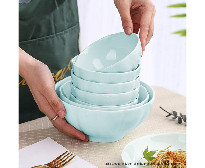 Light Blue Ceramic Dinnerware Bowls Plates 6 Inch 7 Inch Japanese Style Set of 10