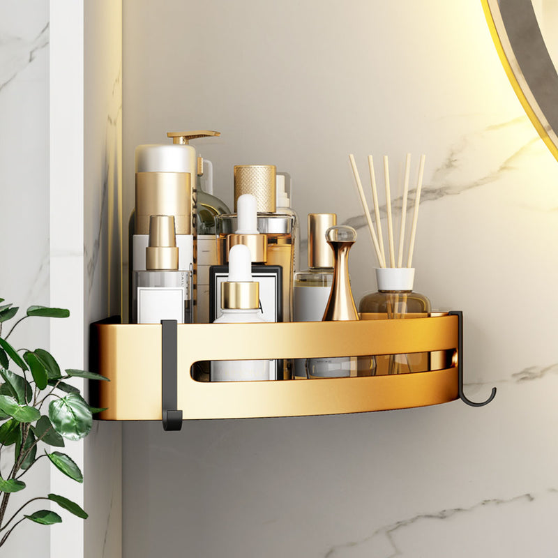 Wall Mounted Aluminum Corner Bathroom Shelf Rack 24.5x24x6cm Gold Adhesive Hooks