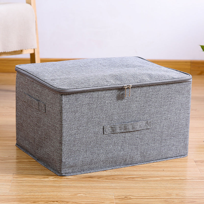 Large Grey Foldable Portable Storage Box 45x35x25cm Double Zipper Polyester
