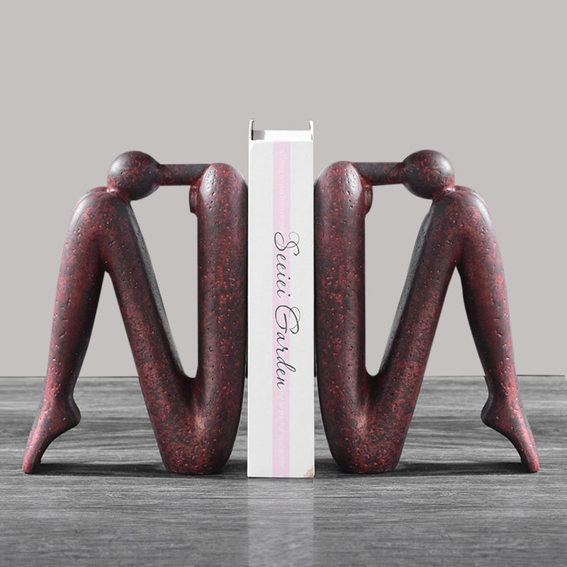 13x6x20cm Modern Stickman Art Sculpture Minimalist Resin Brown Bookend