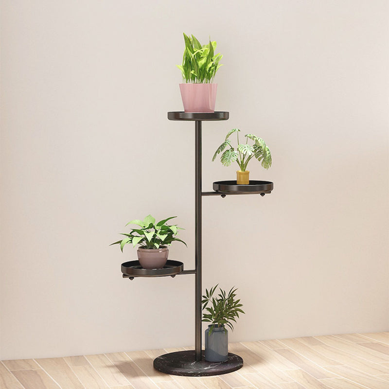 2X 3 Tier Metal Round Plant Stand With Marble Base Black 32x22x88cm