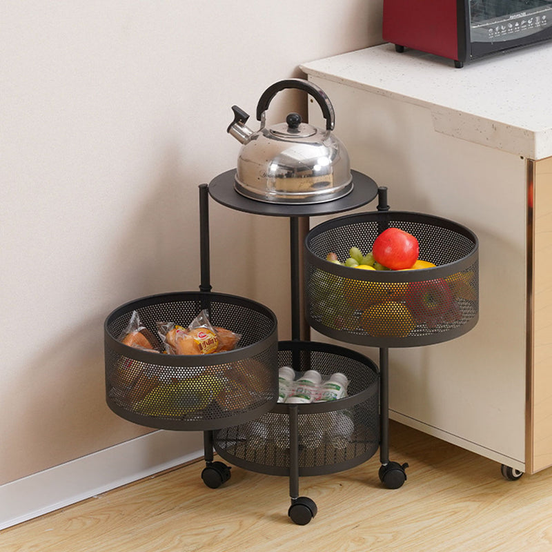 3 Tier Carbon Steel Rotating Kitchen Cart With Caster Wheels Black 60cm