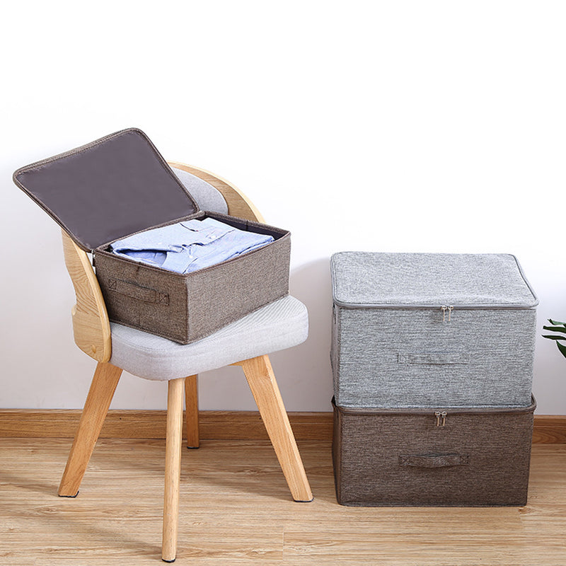 Small Fabric Foldable Portable Storage Box Double Zipper 38cmx26cmx15cm Coffee