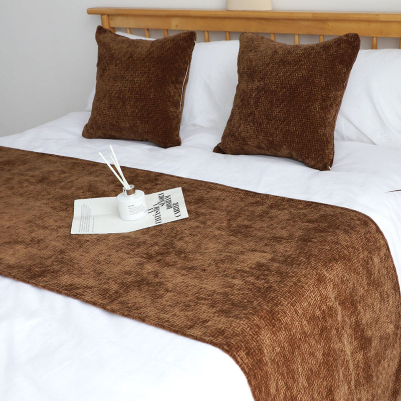 Polyester Queen Bed Scarf Runner 70x210cm 45cm Cushions Chocolate Set of 3