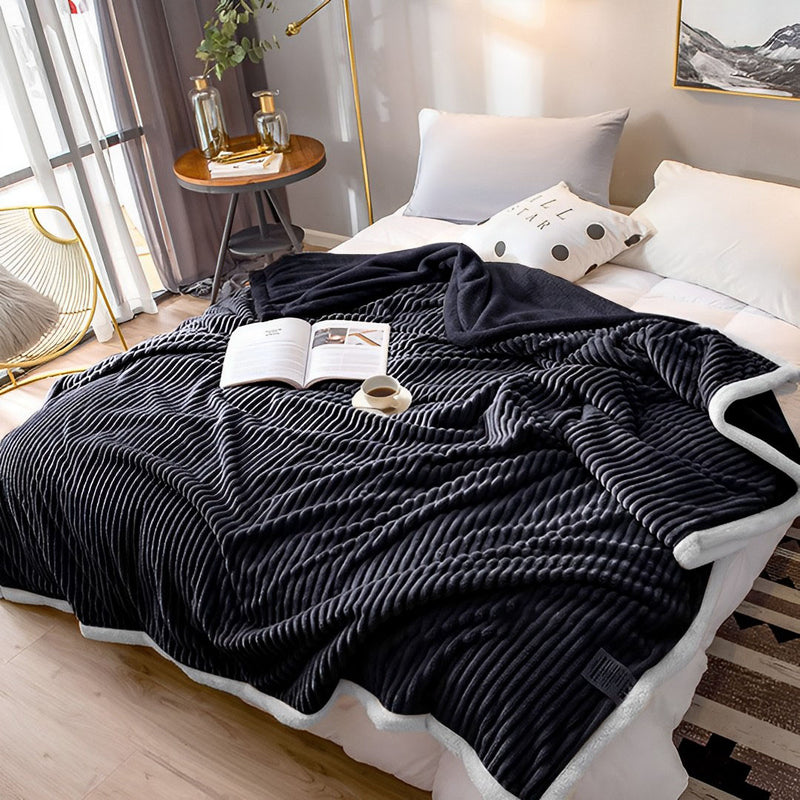 2X Black Thick Flannel Blanket Double Sided Cozy Fleece Warm Coverlet 200x220cm