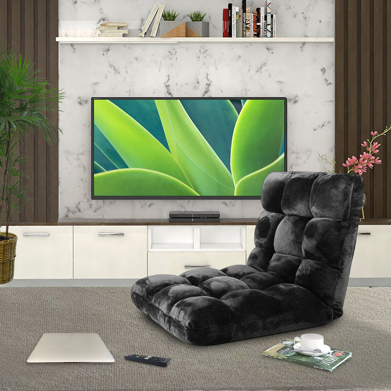 2X Folding Floor Recliner Cushion 6 Position Memory Foam 108x53x10cm Black