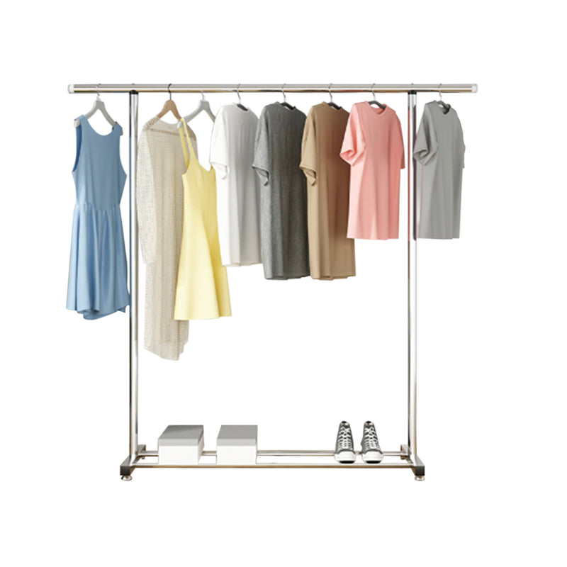 201 Stainless Steel Floor Standing Clothes Rack 180cm 3 Poles Wheels Silver