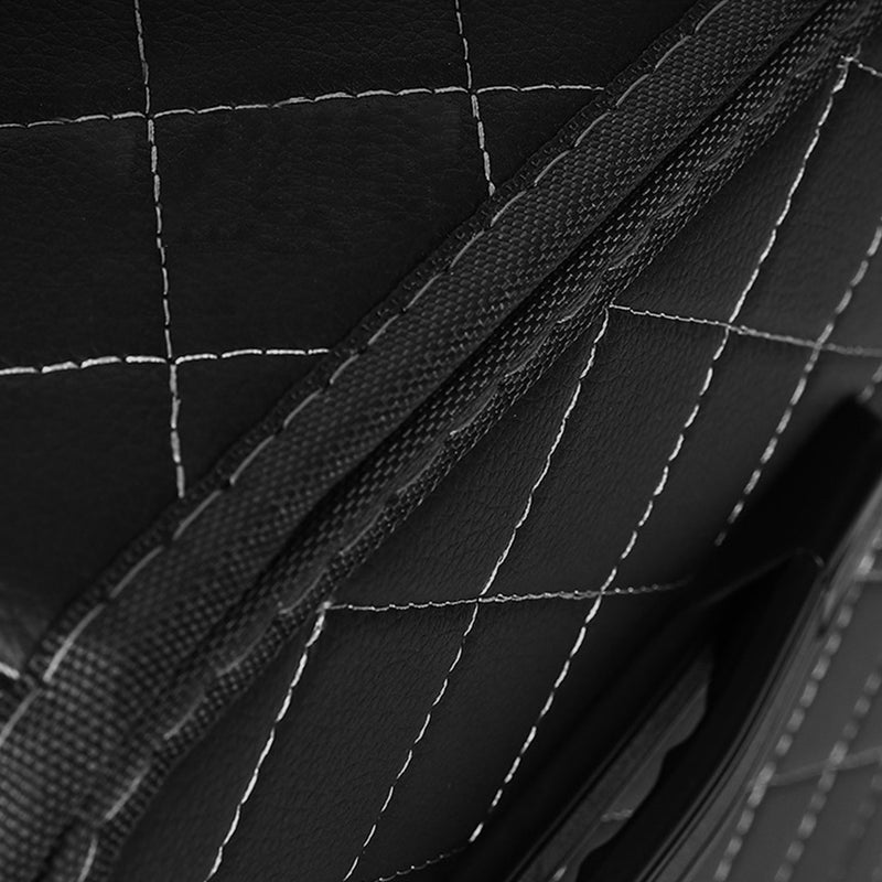 Leather Car Boot Organizer Black White Stitch Foldable Large With Lock 75cm