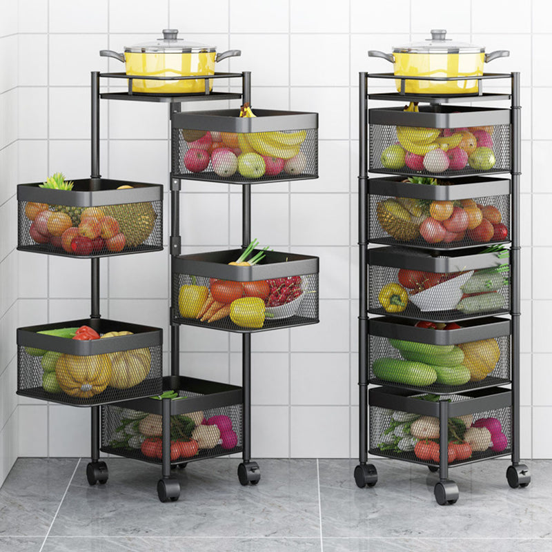 5 Tier Carbon Steel Rotating Kitchen Cart 30x30x97cm Black Wheels 10Kg Shelf