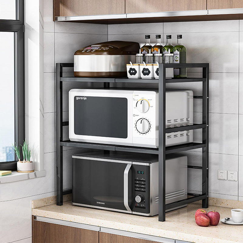 2X 3 Tier Black Carbon Steel Adjustable Microwave Oven Stand with Storage Shelves
