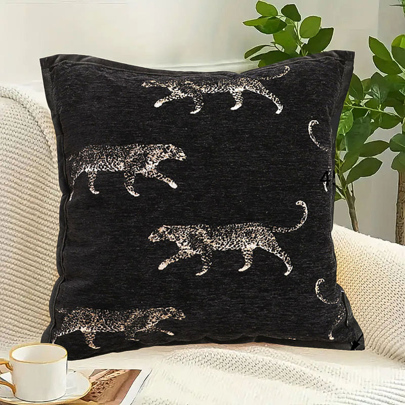 45cm Square Velvet Leopard Print Plush Throw Pillow Black 15cm Thick