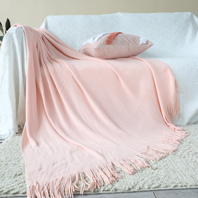 2X Pink Acrylic Knitted Throw Blanket Fringed Warm Cozy Home Decor 130x220cm