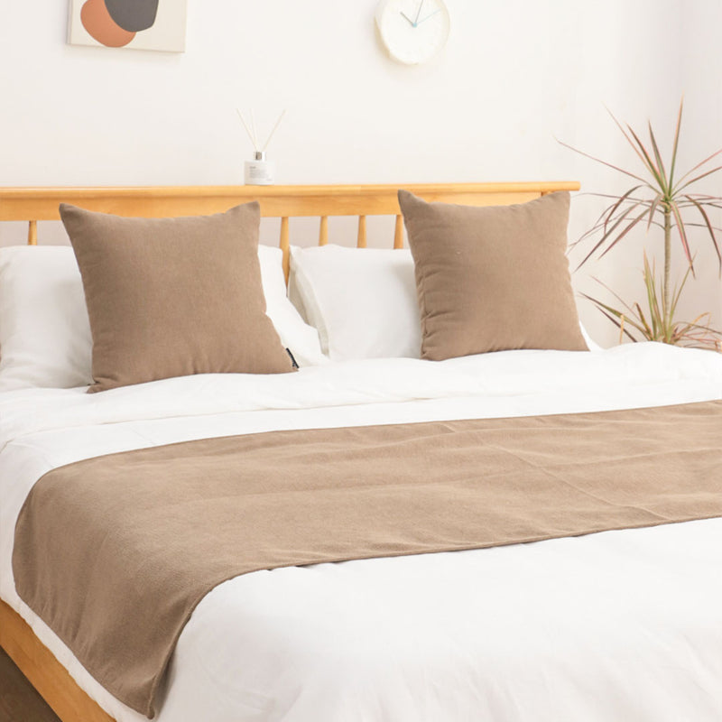 1.8m Bed Runner Polyester 70x240cm Queen 45x45cm Cushions Light Brown Set of 3