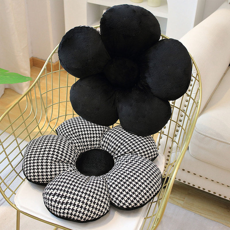 2X Black Flower Seat Cushion 45cm Polypropylene Cotton Fabric Non Slip