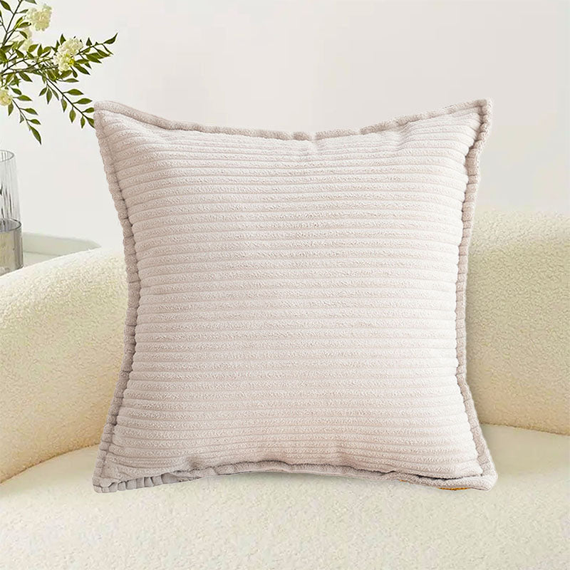 2X Beige 45cm Velvet Throw Pillow Corduroy Striped Soft Square Cushion
