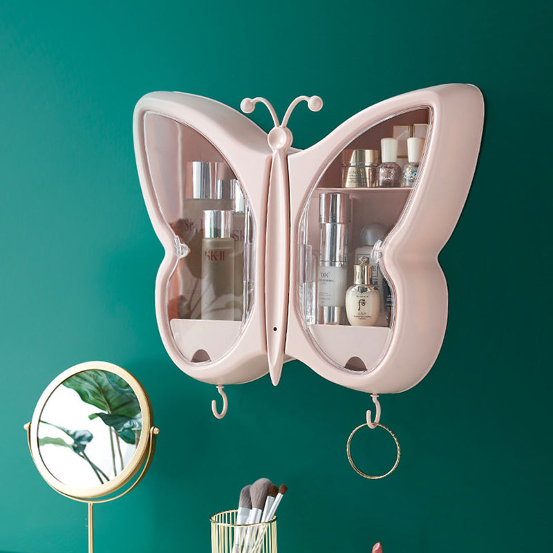Pink Butterfly Wall-Mounted Makeup Organizer Dustproof Waterproof Bathroom Storage