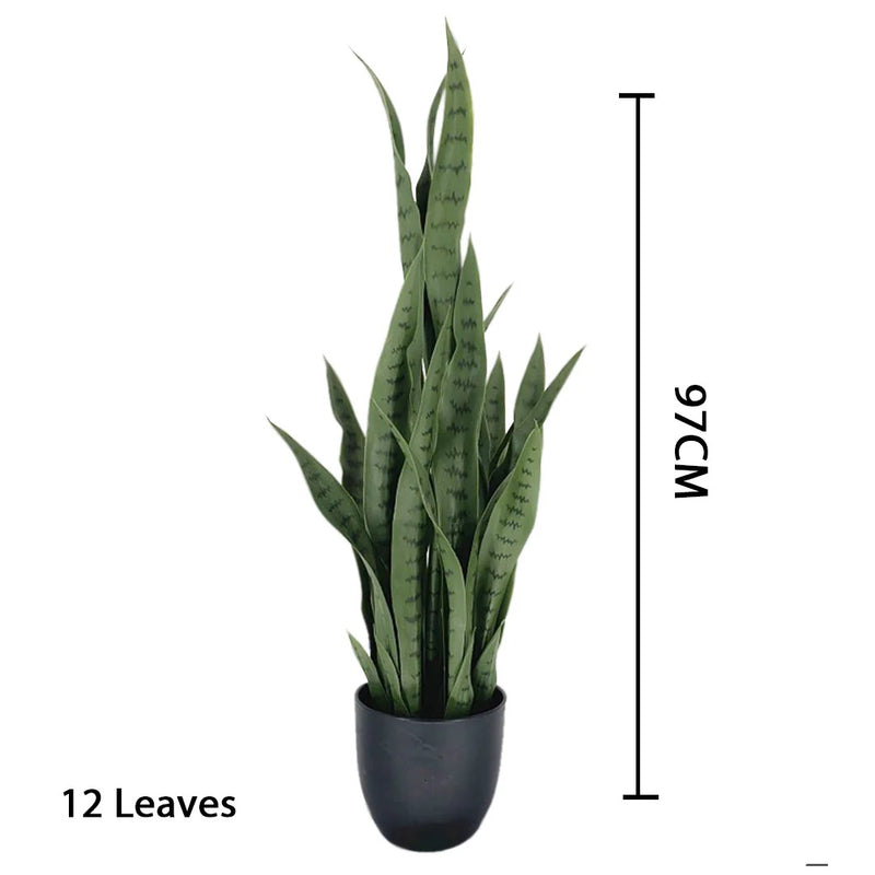 2X 97cm Artificial Snake Plant with Black Planter Green Home Office Decor