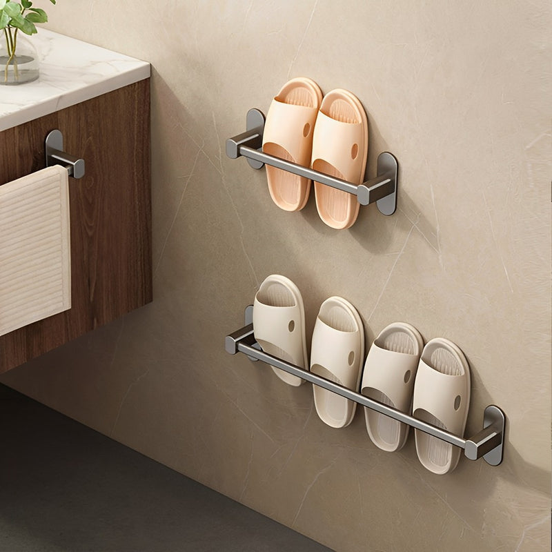 2X 49cm Aluminum Wall Mounted Slipper Rack Space Saving Adhesive Black