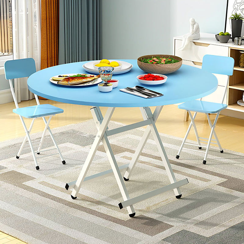 Blue Round Dining Table MDF 60cm Folding Portable Space Saving Home Decor