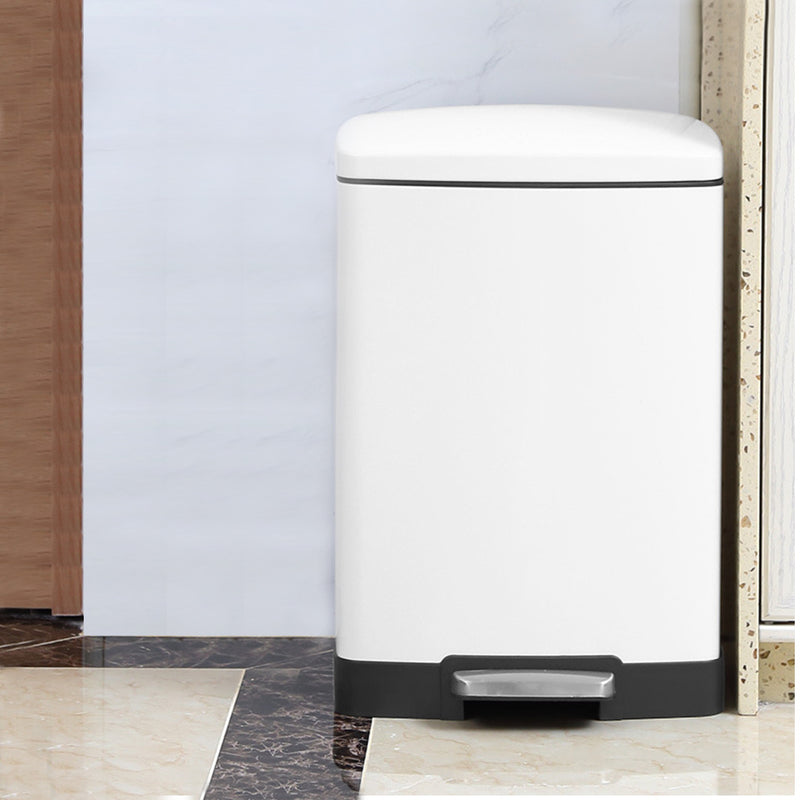 Foot Pedal Stainless Steel Trash Bin 12L Rectangular White Soft Close Lid