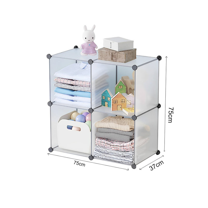 2X Transparent 4-Cube Shelf Box Portable DIY Plastic Modular Closet Organiser
