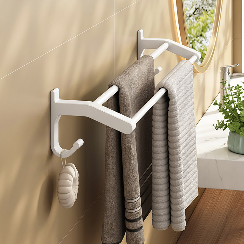 2X Wall Mounted Double Pole Aluminum Towel Holder 52cm White With Hooks