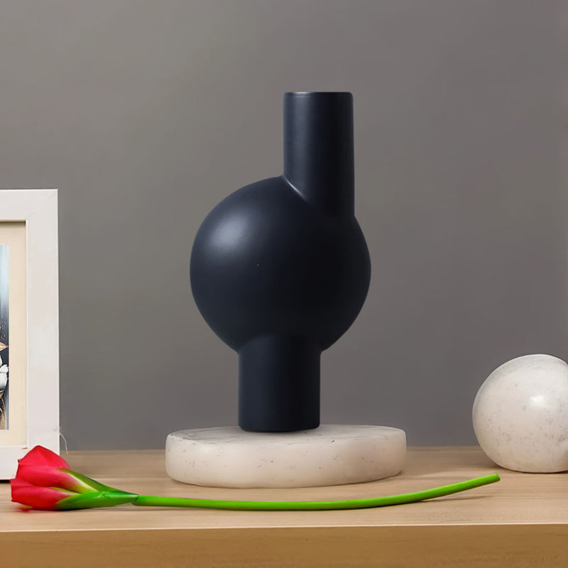 2X Ceramic Abstract Vase 17x32cm Narrow Neck Black Modern Decorative