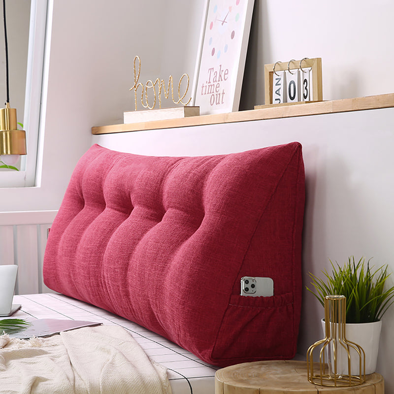 100cm Triangular Wedge Bed Pillow Polyester Rose Red Button Tufted Backrest