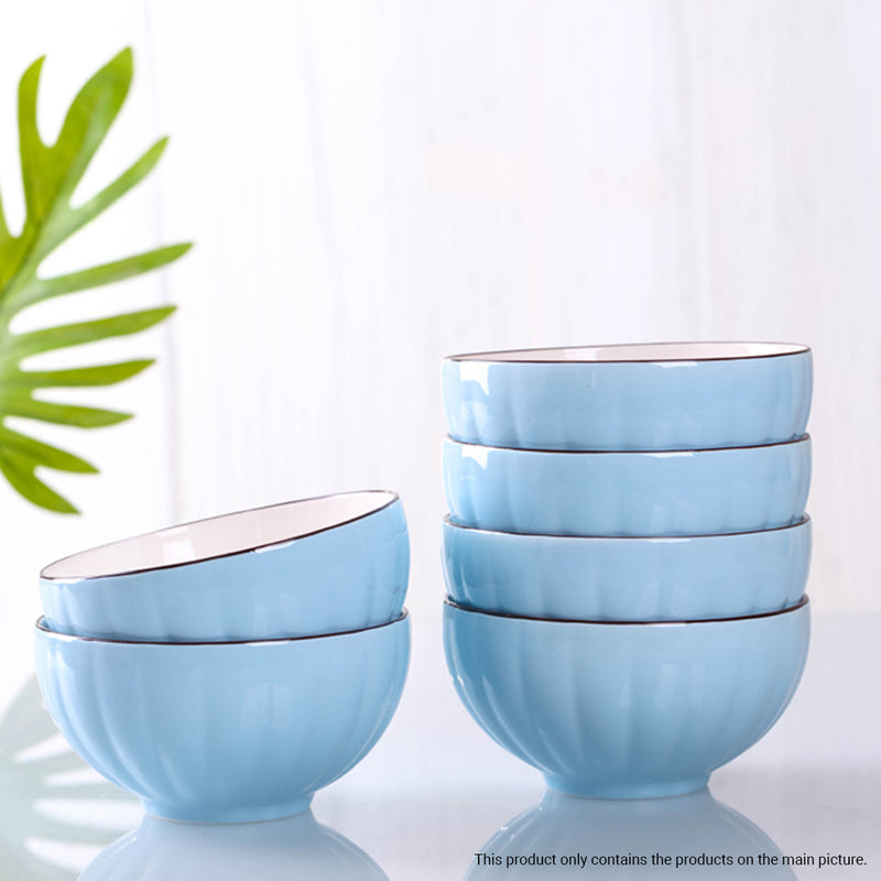 Japanese Blue Ceramic Dinnerware Set of 6 4.5in Bowl 7.5in Plate 6in Noodle Bowl