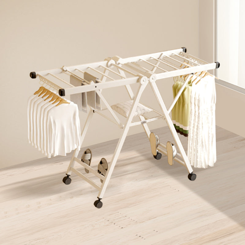 140cm Wing Shape Foldable Clothes Drying Rack Stainless Steel White Wheels