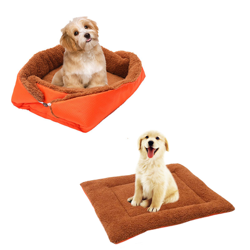 2X Orange Plush Dual Purpose Pet Bed Mat Cloth 40cmx26cmx13cm Anti Slip Washable