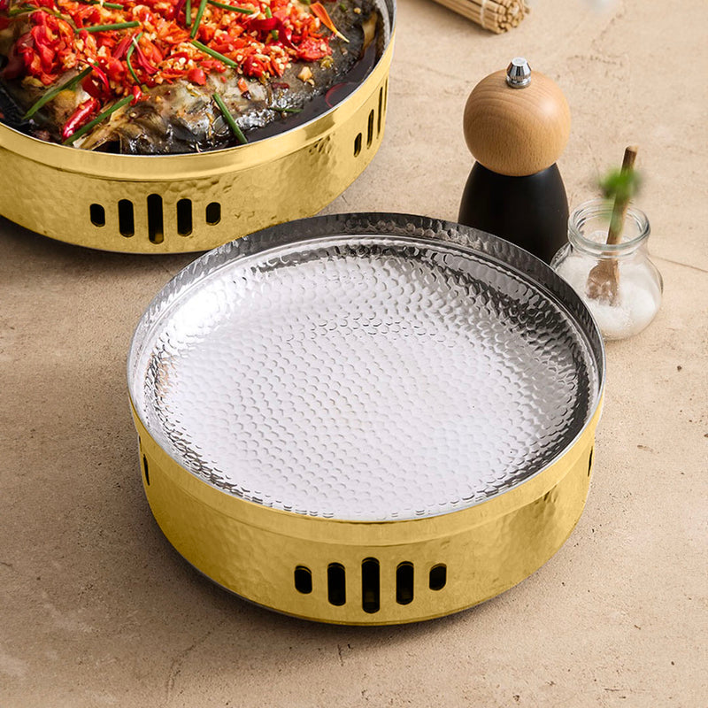 26cm Stainless Steel Dry Pot Hammered Texture Gold Nonstick Interior