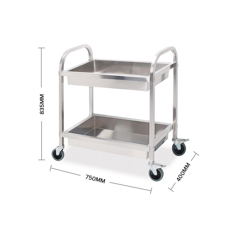 2X 2 Tier Stainless Steel Kitchen Trolley Service Cart With Locking Wheels