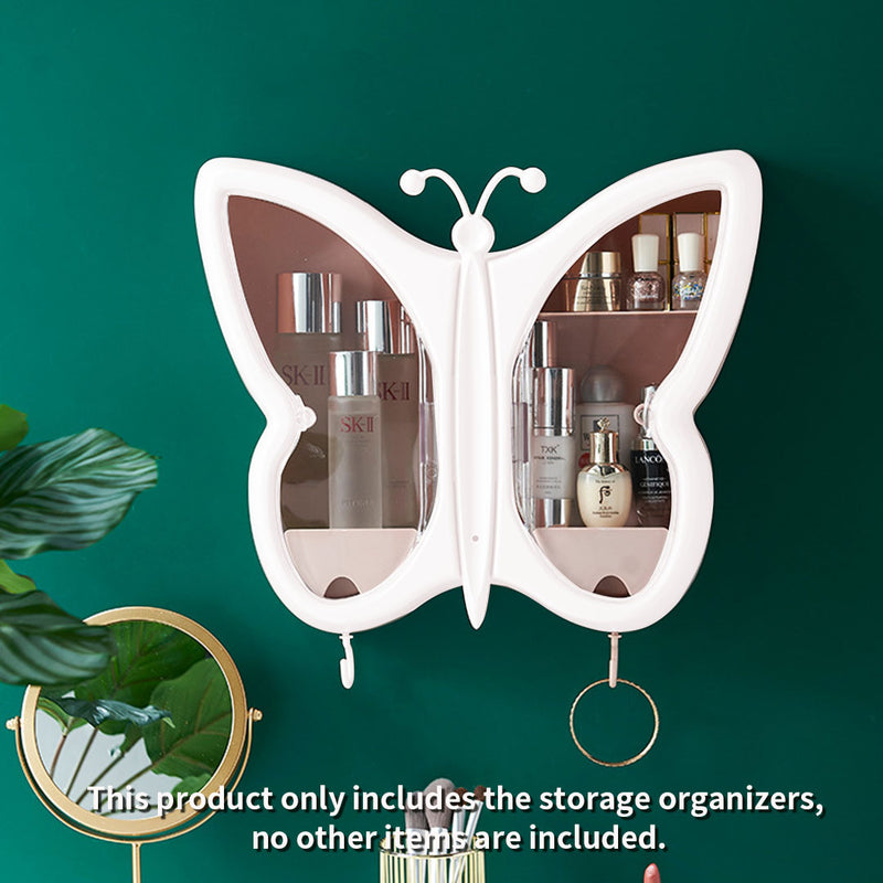 White Butterfly Wall Mounted Makeup Organizer Plastic Waterproof 42.5x11x36cm