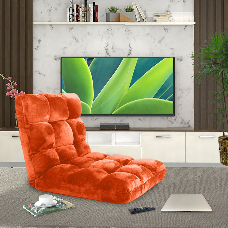 Floor Recliner Cushion Memory Foam 6 Position Folding Chair Orange 100x45x8cm