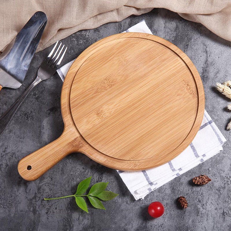 2X 11 Inch Bamboo Round Serving Trays With Handle Blonde Kitchen Decor