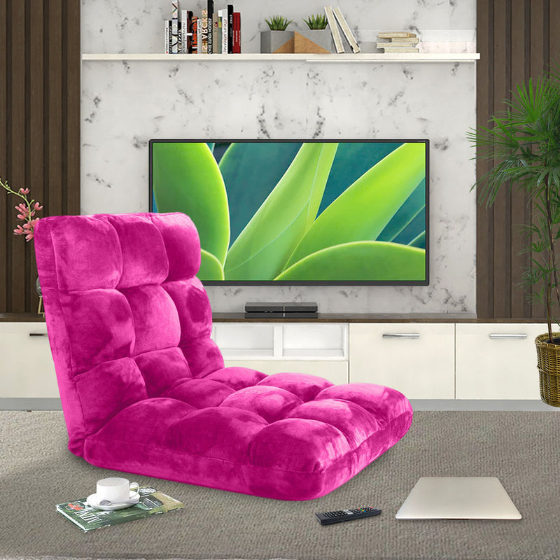 Floor Recliner Folding Lounge Cushion Memory Foam Plush 108x53x10cm Pink