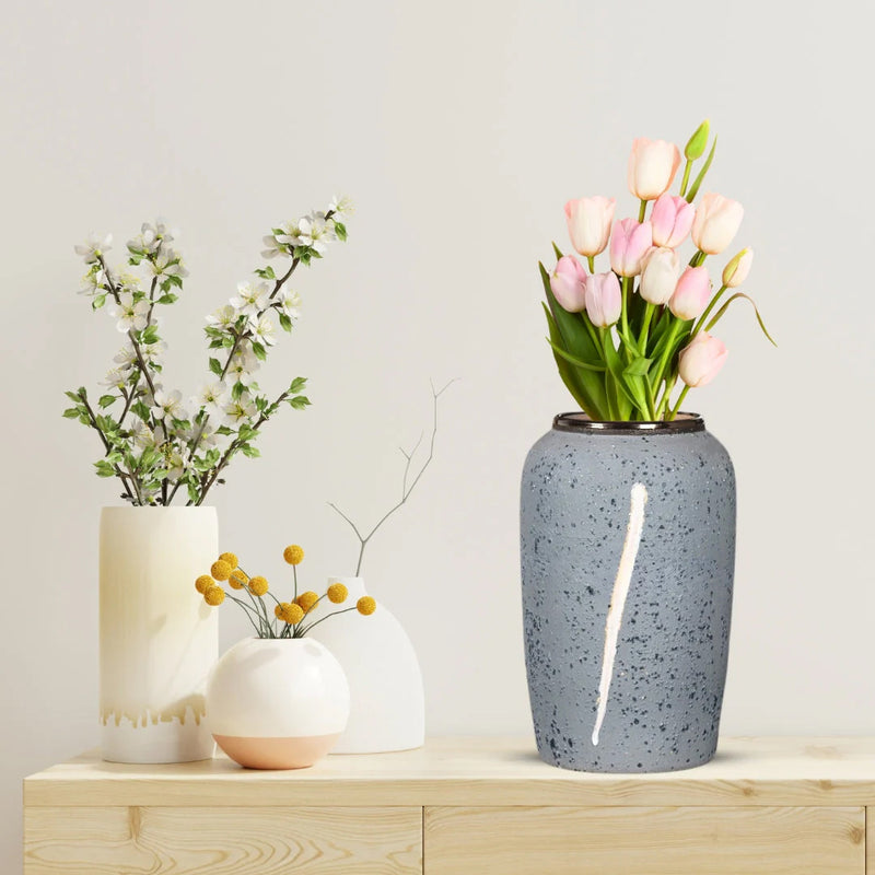 Medium Ceramic Flower Vase 30x19cm Grey Handcrafted Elegant Home Decor