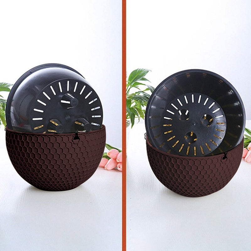 2X Medium Coffee Resin Hanging Planter Self Watering Reservoir 21x14x46cm