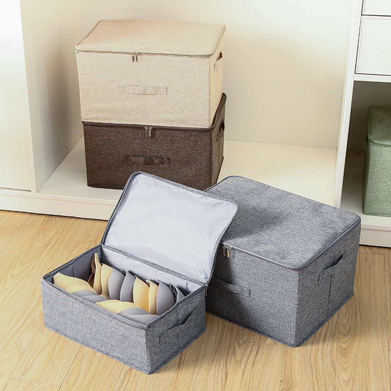 2X Grey Small Fabric Storage Box 38x26x15cm Portable Stackable Double Zipper