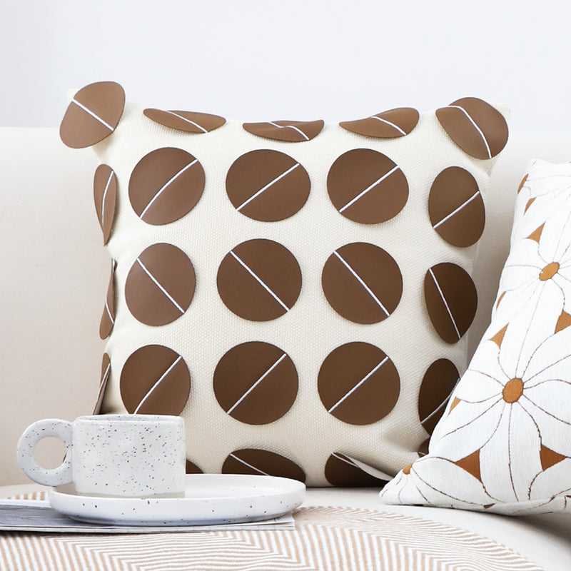 2X 45cm Brown Leather Square Pillow 3D Circle Pattern Decorative Cushion