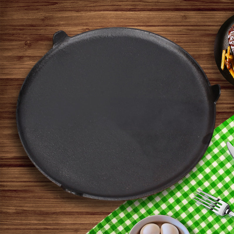 2X 33CM Reversible Cast Iron Crepe Pan Pre-Seasoned Nonstick Black Camping