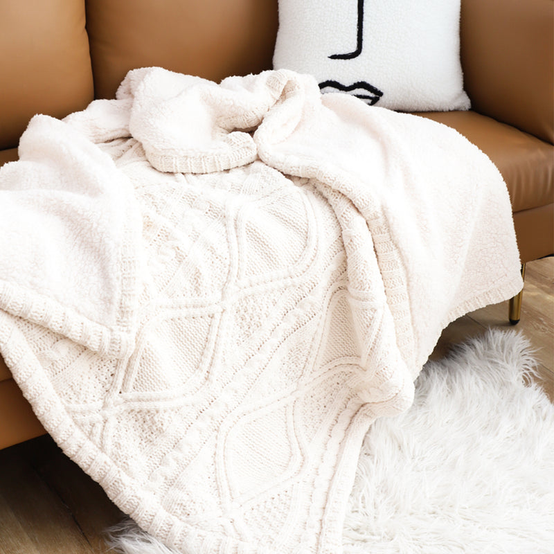 2X White Chenille Fleece Throw Blanket 200X230cm Two Sided Suede