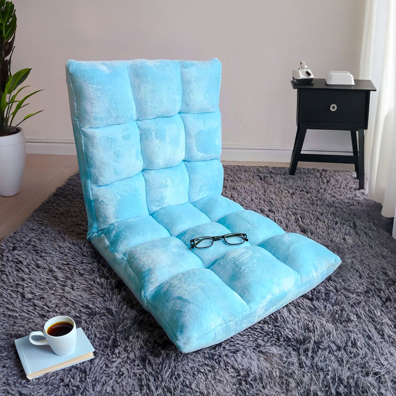Light Blue Adjustable Floor Recliner Sofa Chair Flannel Memory Foam 108cm
