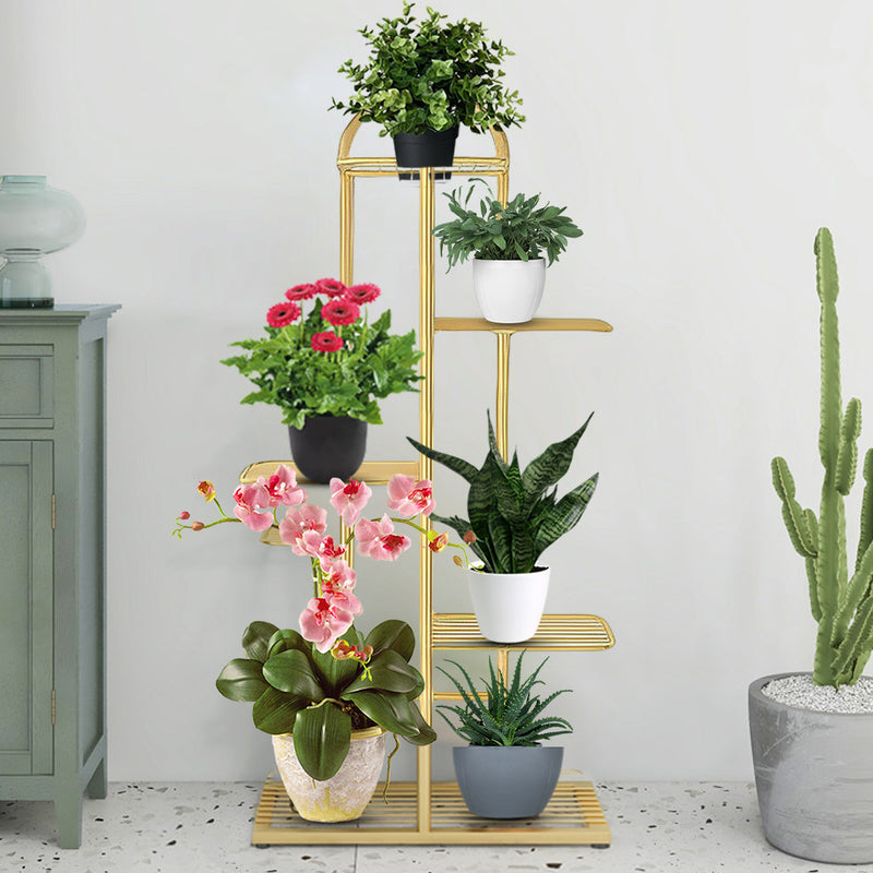 2X 5 Tier Metal Plant Stand 6 Pots Gold Narrow Tall Indoor 44.5x22x98cm